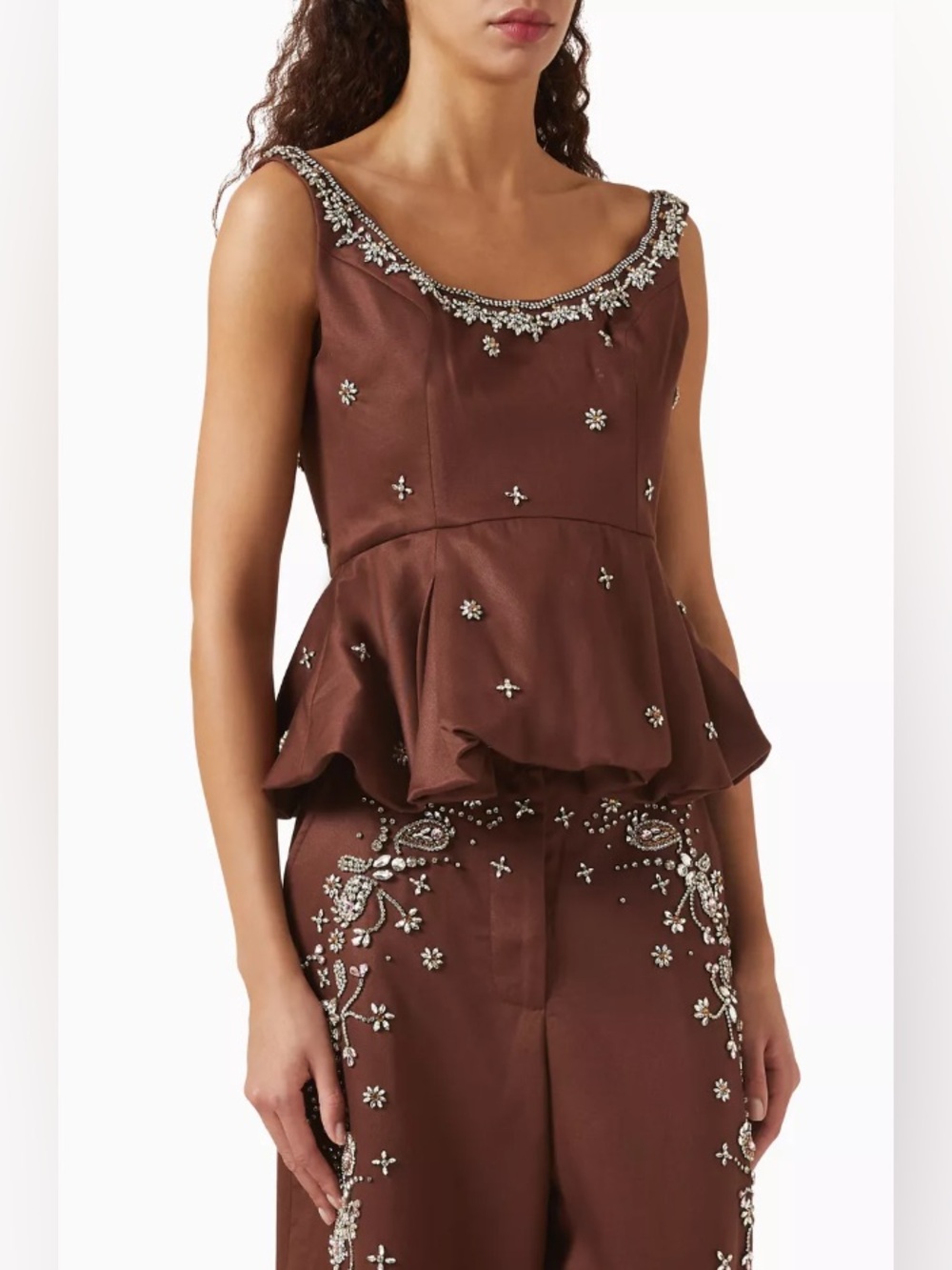 Antipodean Starlight Hand Embellished 100% Tencel Peplum Crop Top AU8/US4 NWOT